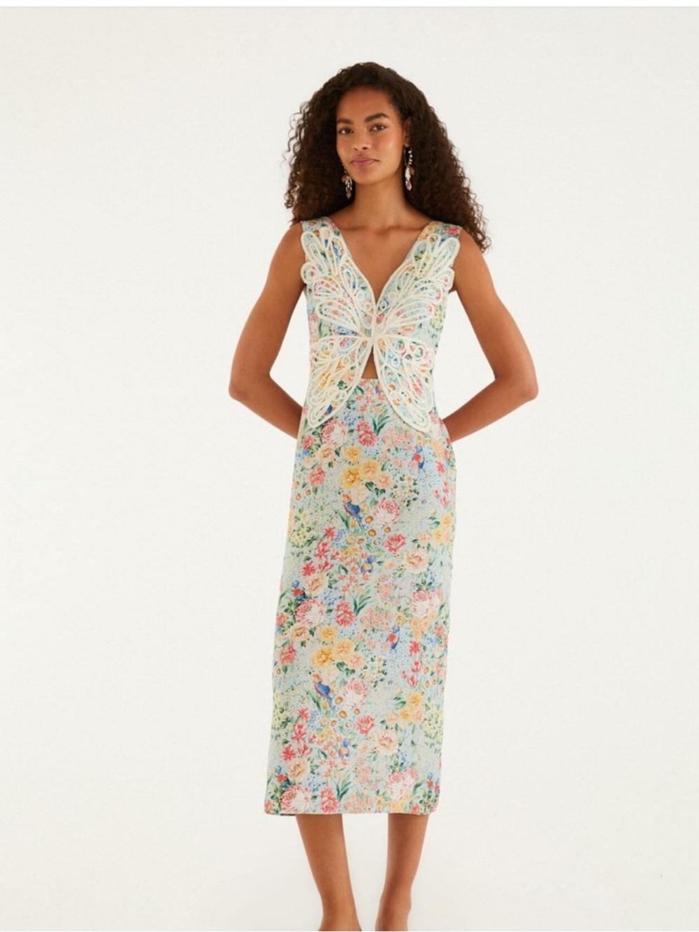 Farm Rio Multicolor Rendeira 3d Bodice Midi Dress🦋